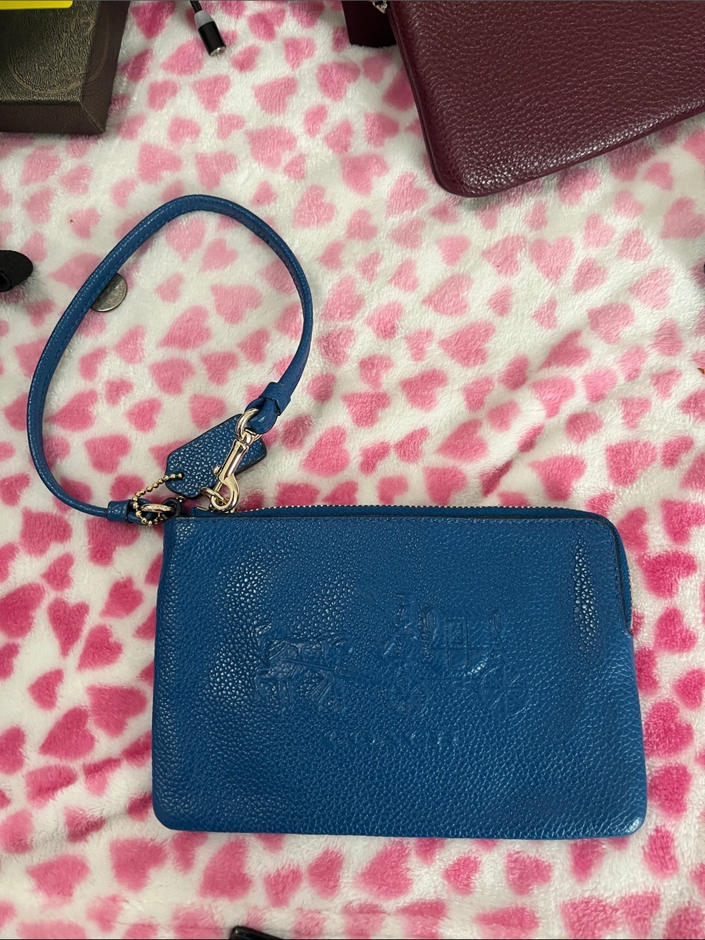 Blue Leather Wristlet Pouch - Women's Accessory Coach